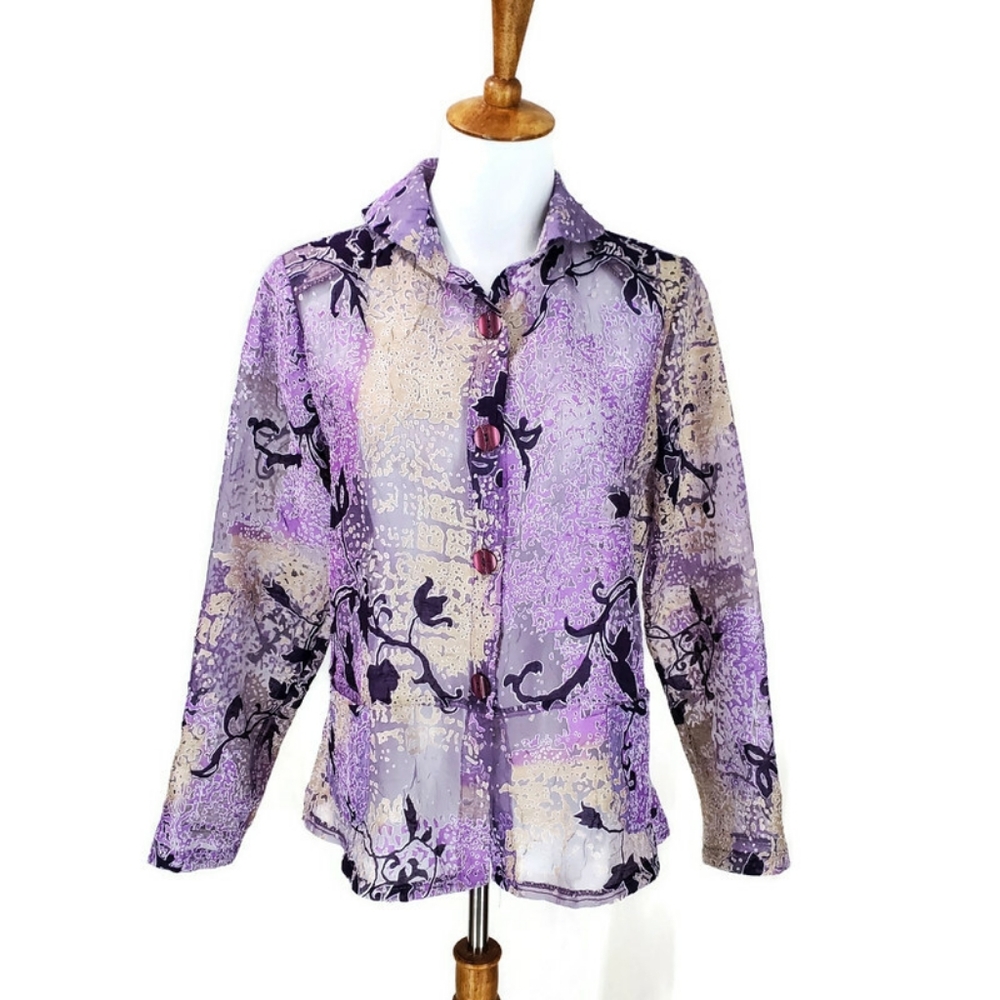 Trisha Tyler Top Blazer Jacket 3D Art To Wear Sheer Boho Cottagecore Quirky Sz S